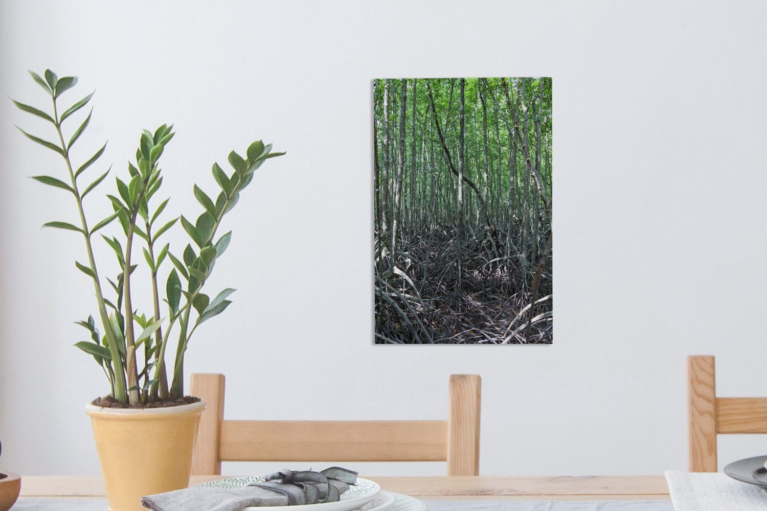 OneMillionCanvasses® Leinwandbild fertig Mangroven-Nationalparks, den Gemälde, in St), cm Feuchtgebieten bespannt 20x30 Baumstämme (1 Zackenaufhänger, Leinwandbild des inkl. Dünne