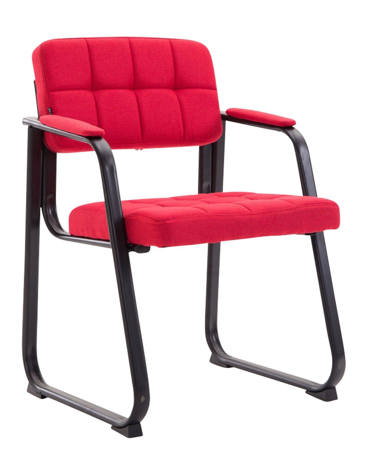 TPFLiving Besucherstuhl Canam mit hochwertig Esszimmerstuhl (Küchenstuhl matt Konferenzstuhl - - Gestell: gepolsterter Sitzfläche: Metall - Wohnzimmerstuhl), - Sitzfläche rot schwarz Stoff