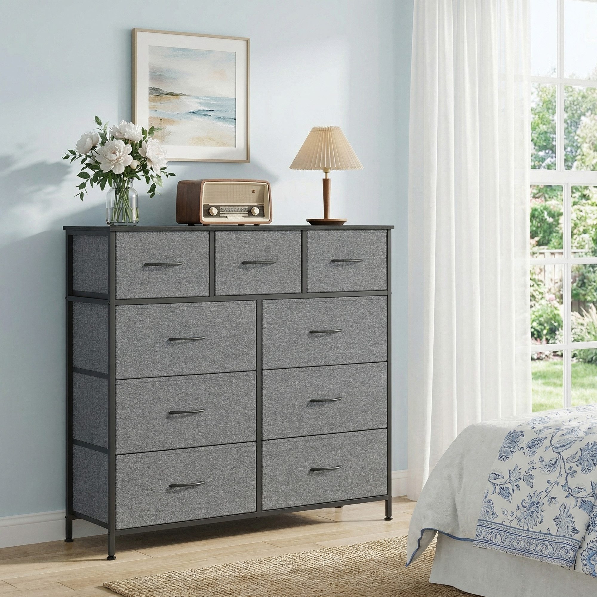 SONGMICS Kommode Schrank, Aufbewahrungsschrank, Stahl, MDF, Vliesstoff, für Schlafzimme