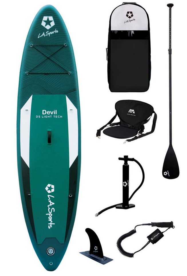 L.A. Sports Inflatable SUP-Board Devil 10.1” Set SUP mit Sitz Allround Stand-Up  Paddle Board 330 cm, Stand Up Paddeling Board, (Set, mit ALU Paddel &  Spinera Classic SUP Sitz), für Jugendliche &