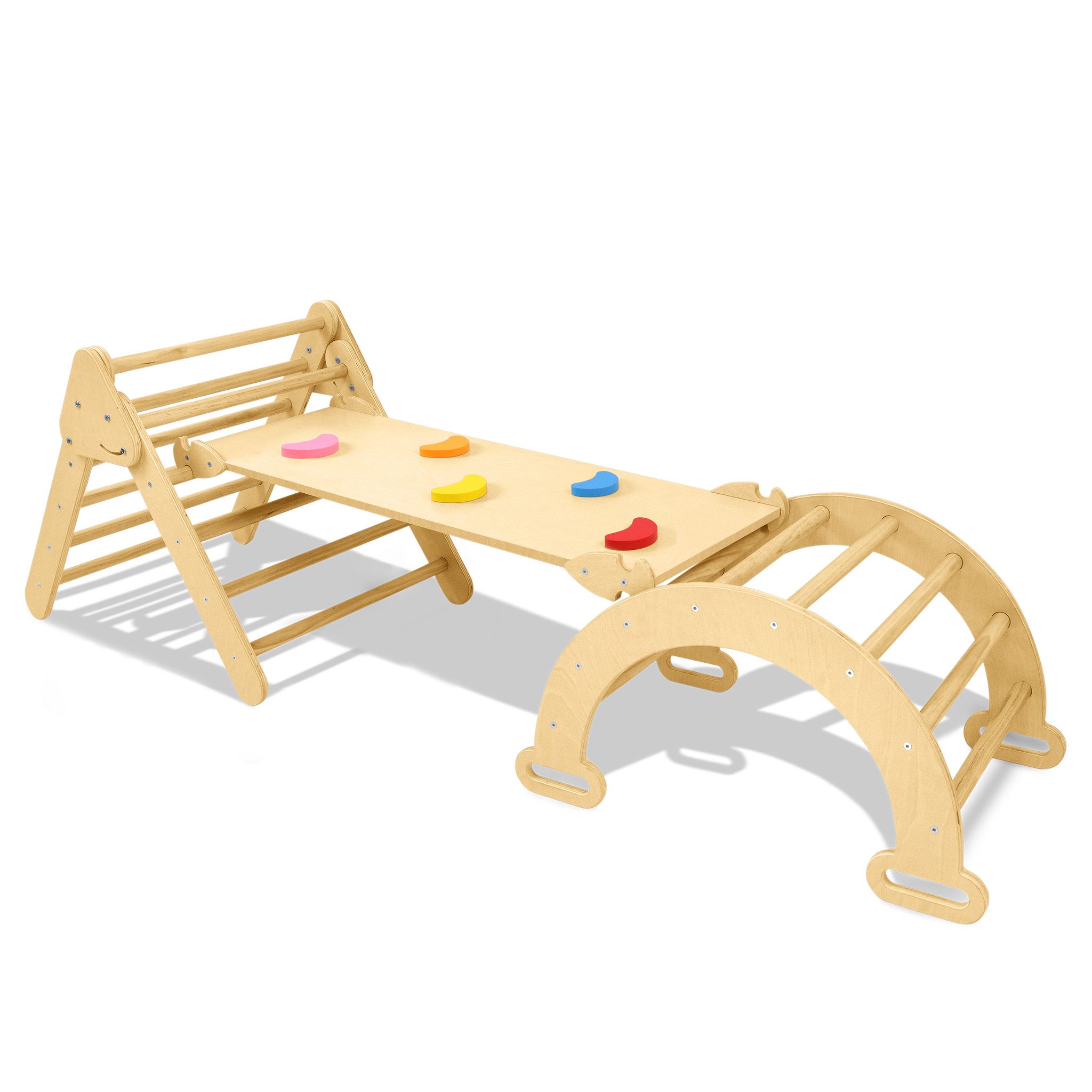 FIVMEN Klettergerüst 3 in 1 Sprossenwand Holz Klettergerüst Set Klettergerüste, (1-St), Spielgeräte für Kleinkinder ab 2-8 Jahr