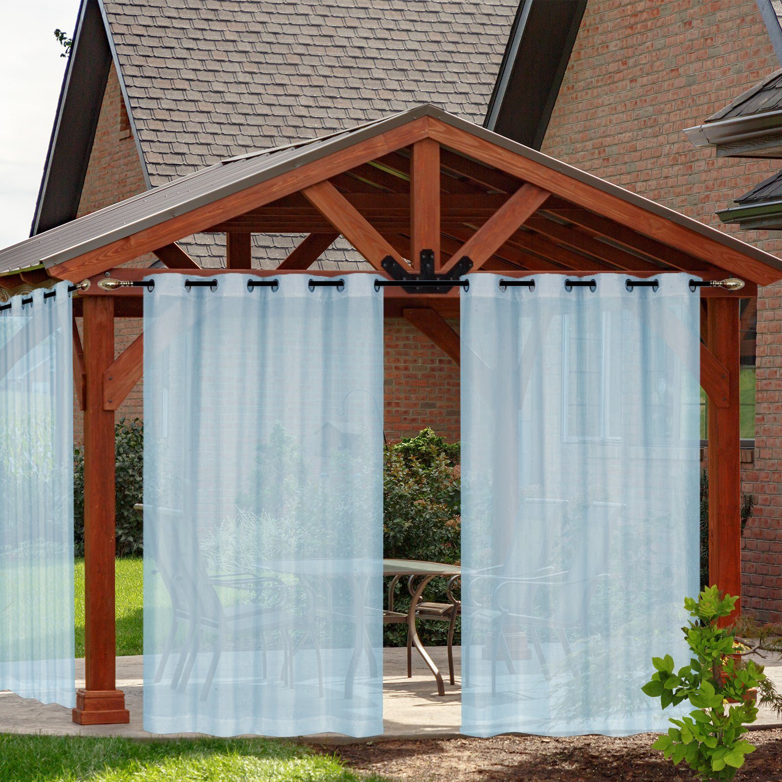 Sunicol Outdoorvorhang Outdoor Vorhang mit Ösen, Transparent, Sonnenschutz (2 St), Sichtschutz für Aussen Balkon Terrasse Rasen