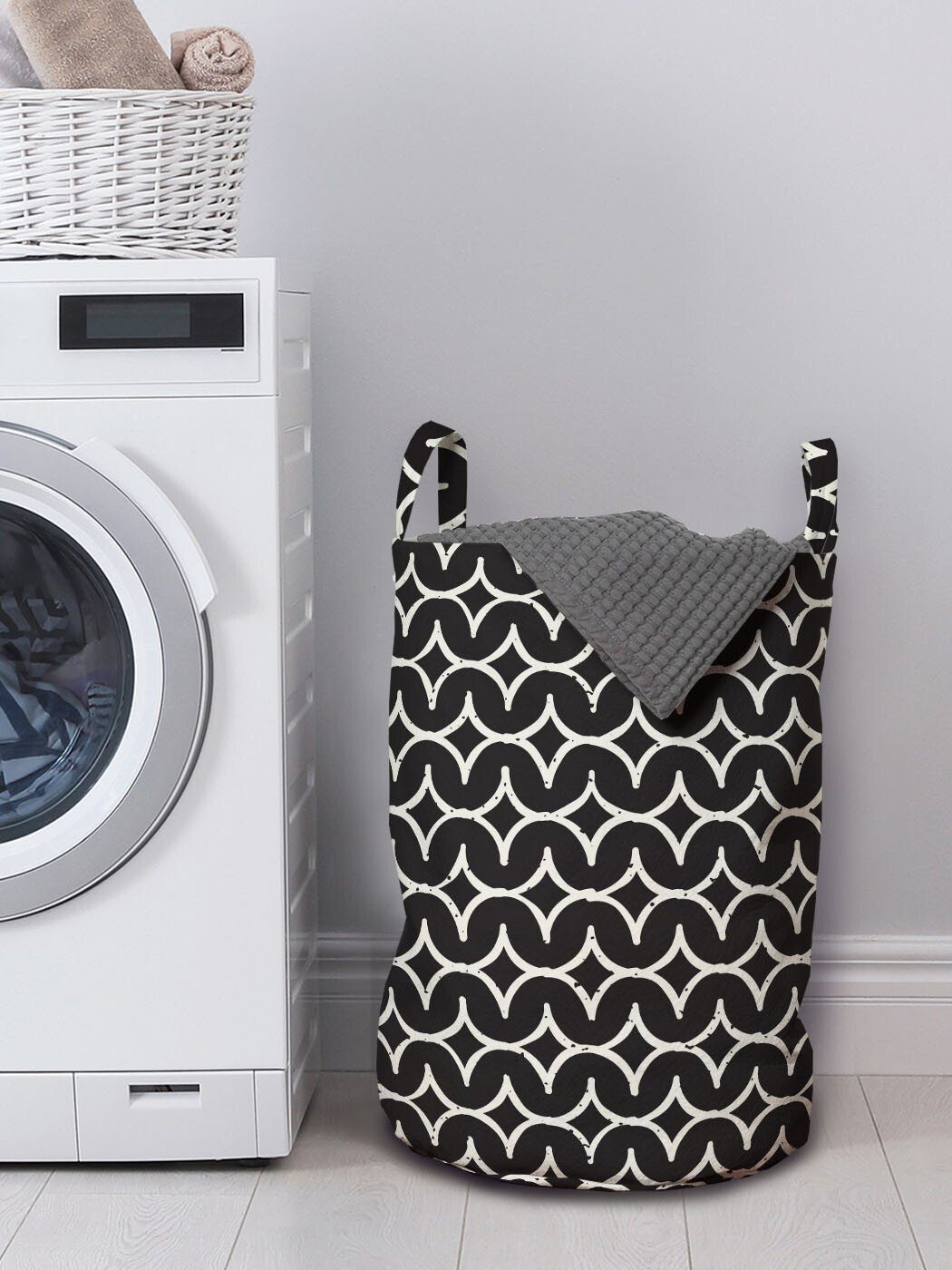 Wäschekorb Kordelzugverschluss Tinten-Art-Halbkreis Wäschesäckchen Waschsalons, Abstrakt Griffen mit Abakuhaus für