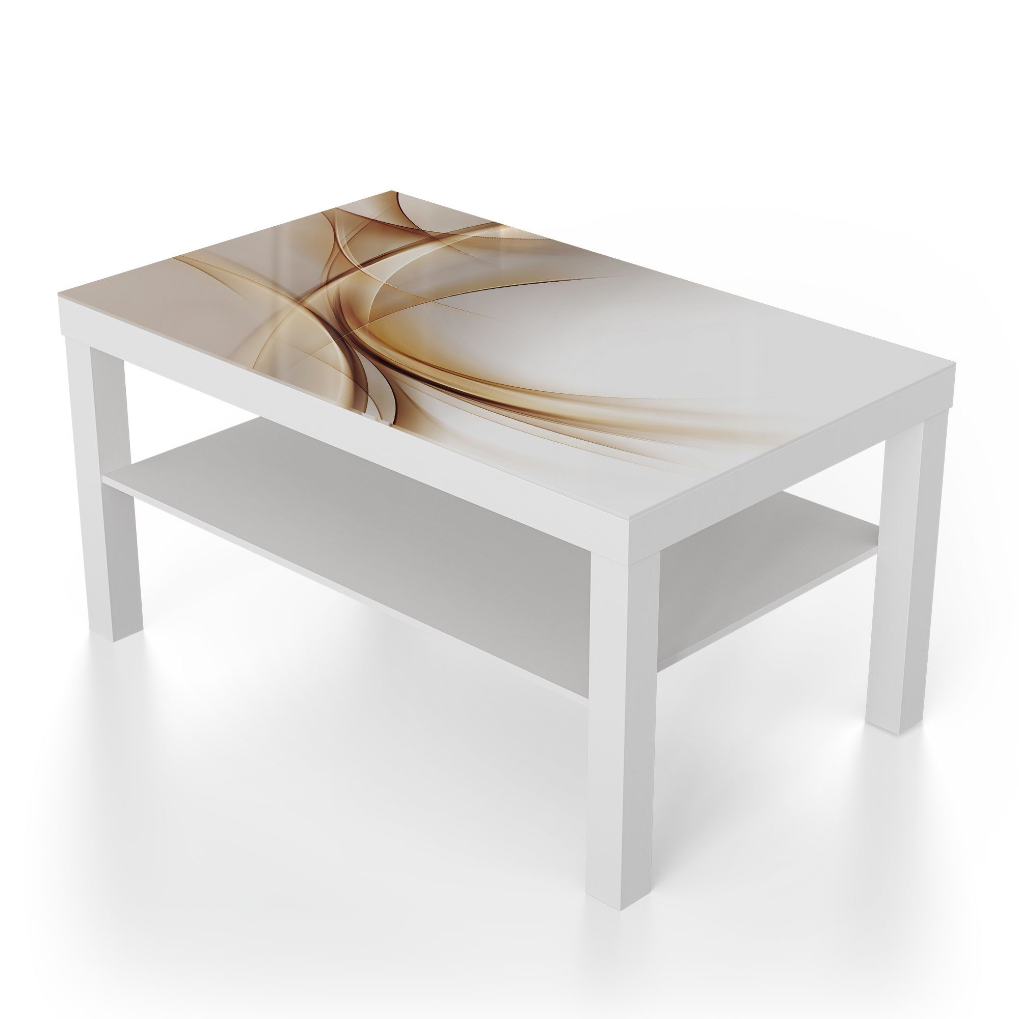 Couchtisch Glas Beistelltisch DEQORI Weiß 'Elegante Wellen', Glastisch modern Goldene