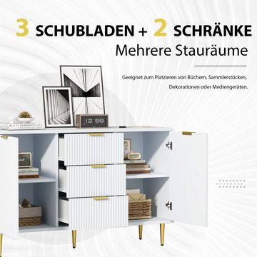 PFCTART Sideboard Sideboard in Weiß und Gold (Esszimmerschrank Eckschrank Nachttisch Ablageschrank), 2 Türen 3 Schubladen, 120*40*75 cm