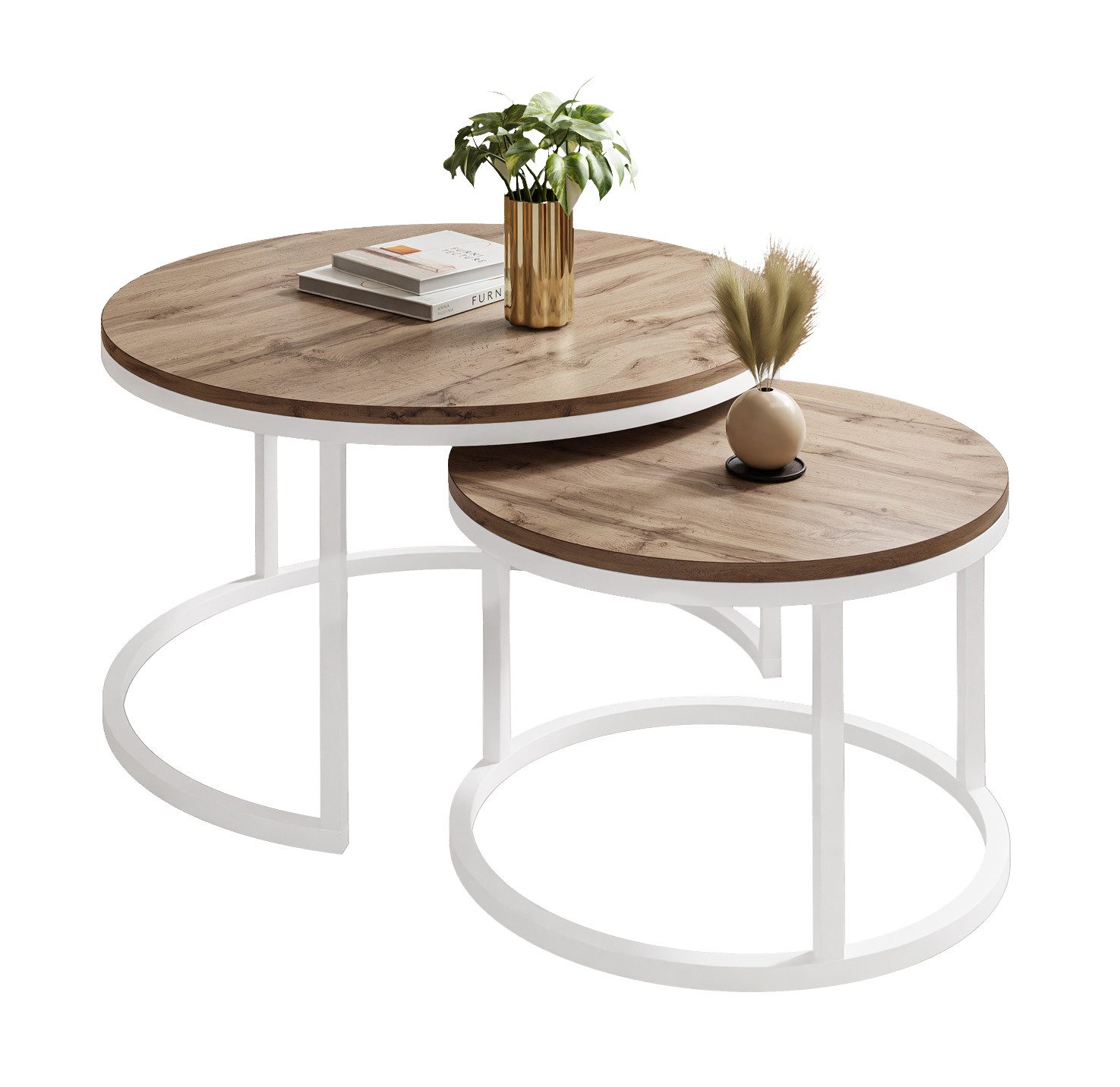 Lookway Couchtisch CIRI 2in1 LOFT Runder Tisch (2er Set), 70x48 / 50x42 oder 80x48 / 60x42