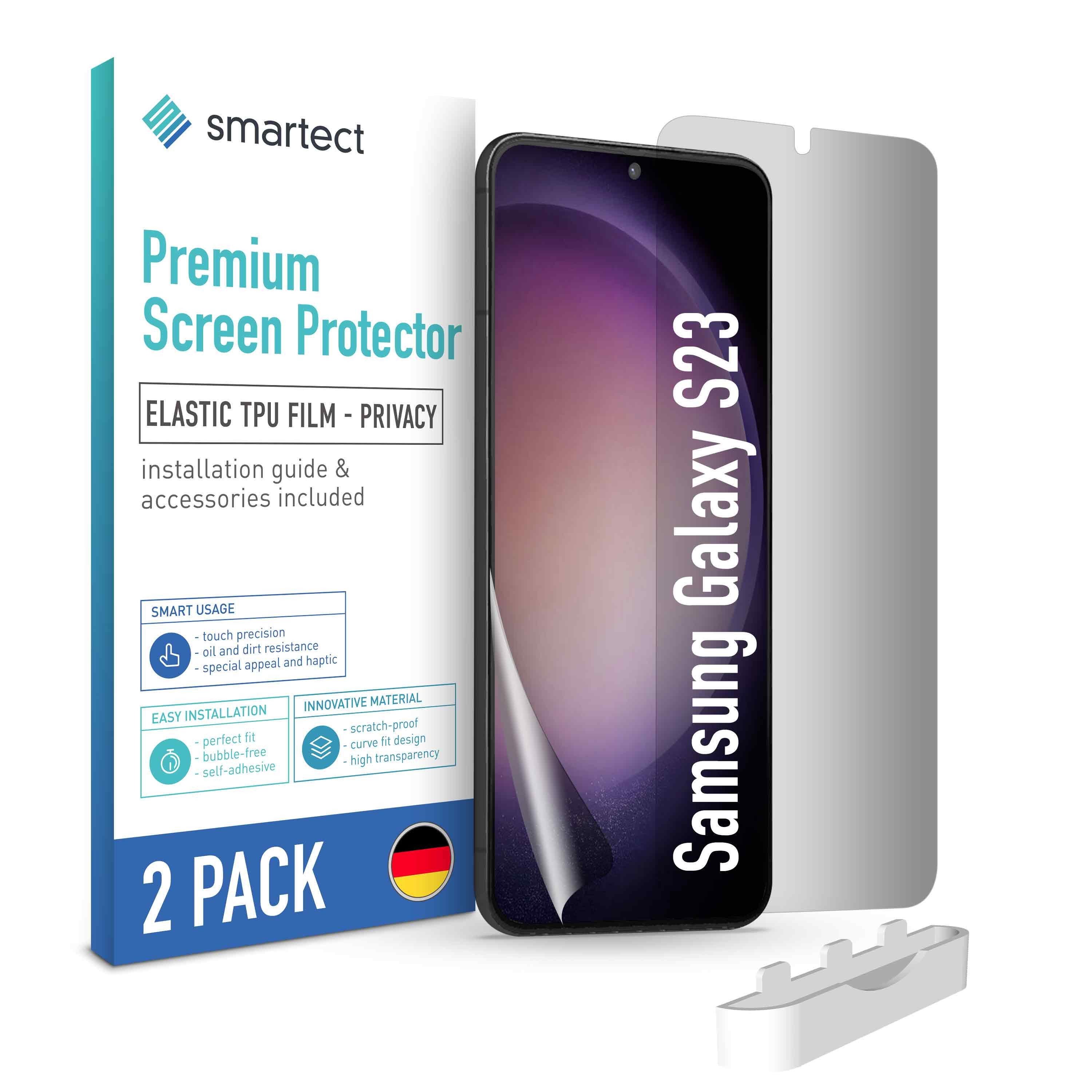 smartect Displayschutzfolie TPU Sichtschutzfolie für Samsung Galaxy S23, Set, 2 Stück, Panzerfolie Blickschutz Displayfolie Anti Spy