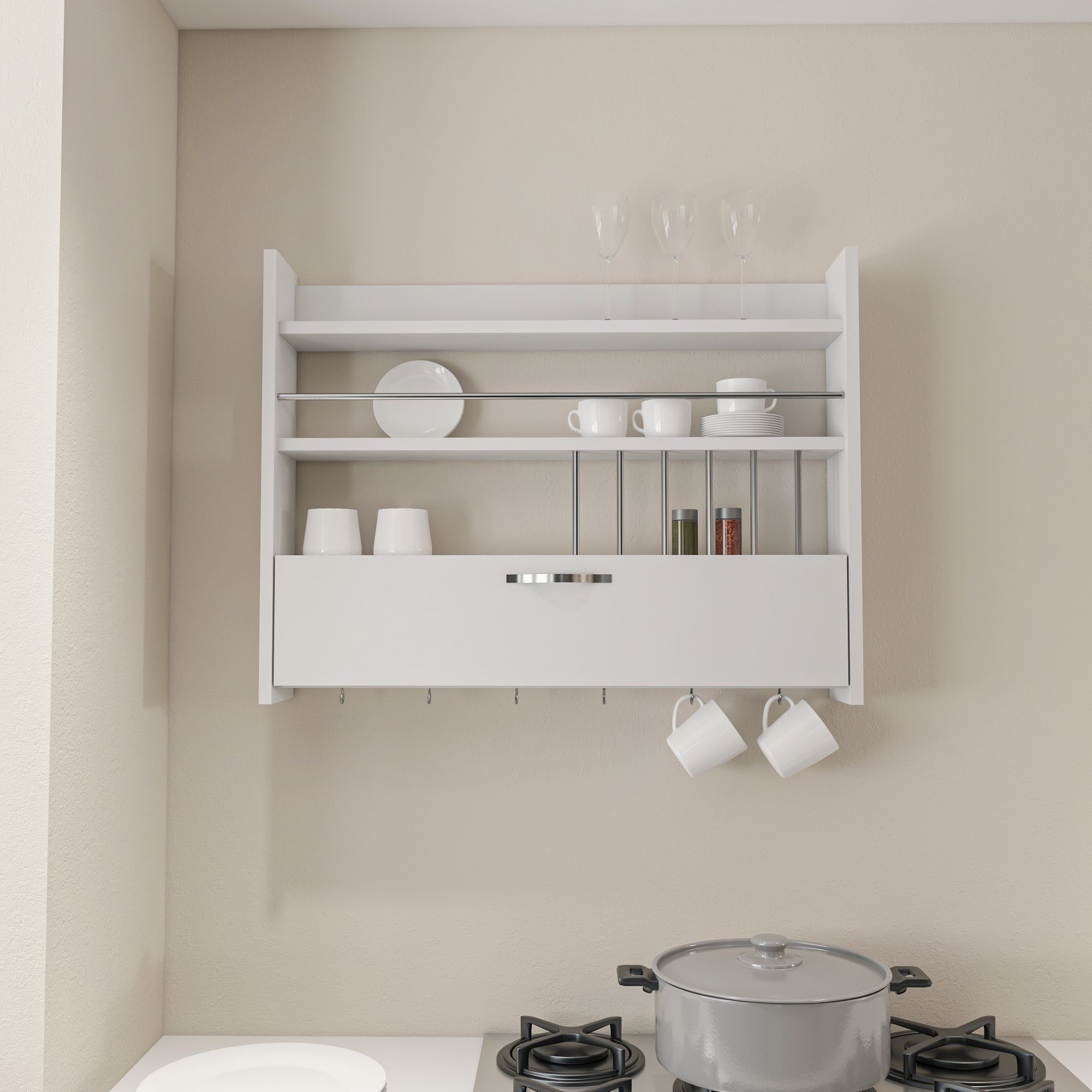 Decortie Küchenregal Knott, Modernes Küchenregal, 15 x 85 x 65 cm Weiß