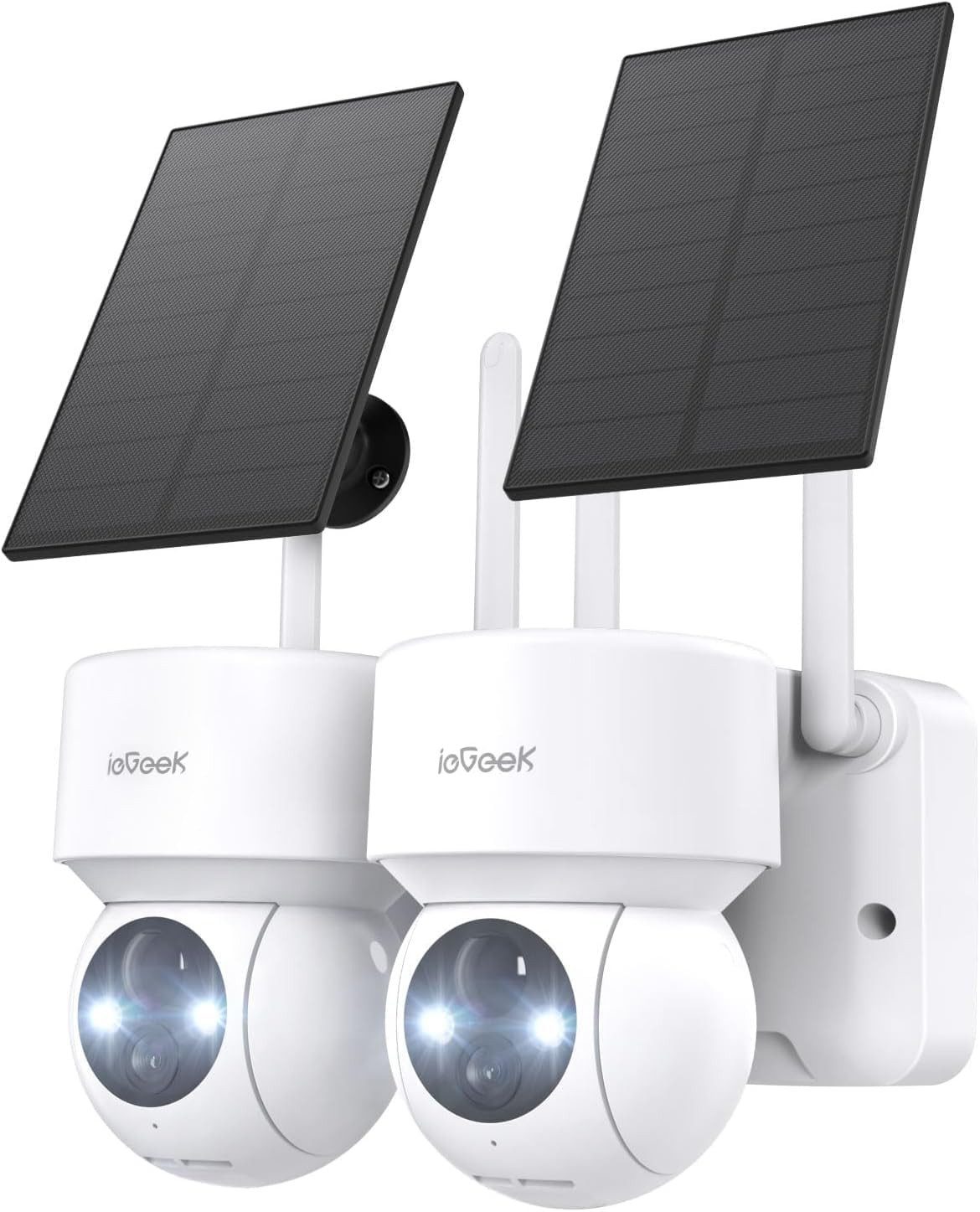 ieGeek Überwachungskamera 2 Stück 2K Überwachungskamera Aussen Akku 360° WLAN Aussenkamera (Aussen, Außenbereich, solar Kamera WLAN Outdoor mit LED-Licht,Humanoiderkennung/PIR-Erkennung, 2-Wege-Audio, IP66, Cloud/Speicher Karte,Mit Alexa, 4-fachen Digital Zoom,4dBi Dual-WiFi-Antennen,Mit der Familie teilen)