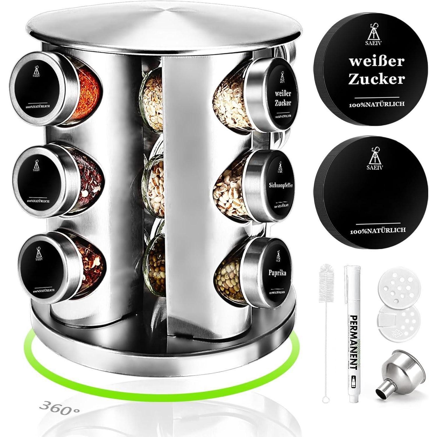 Gewürzregal Gewürzregal 360° Rotation Stehend 12 Gewürzdosen Organizer Set