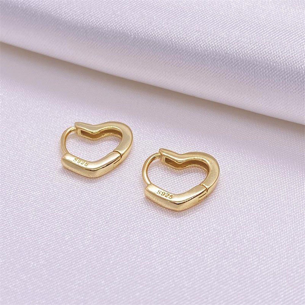 POCHUMIDUU Paar Ohrhänger Gold Einfache Ohrringe, Frauen aus Sterlingsilber Mode Mode 925er Herz Silberschmuck für