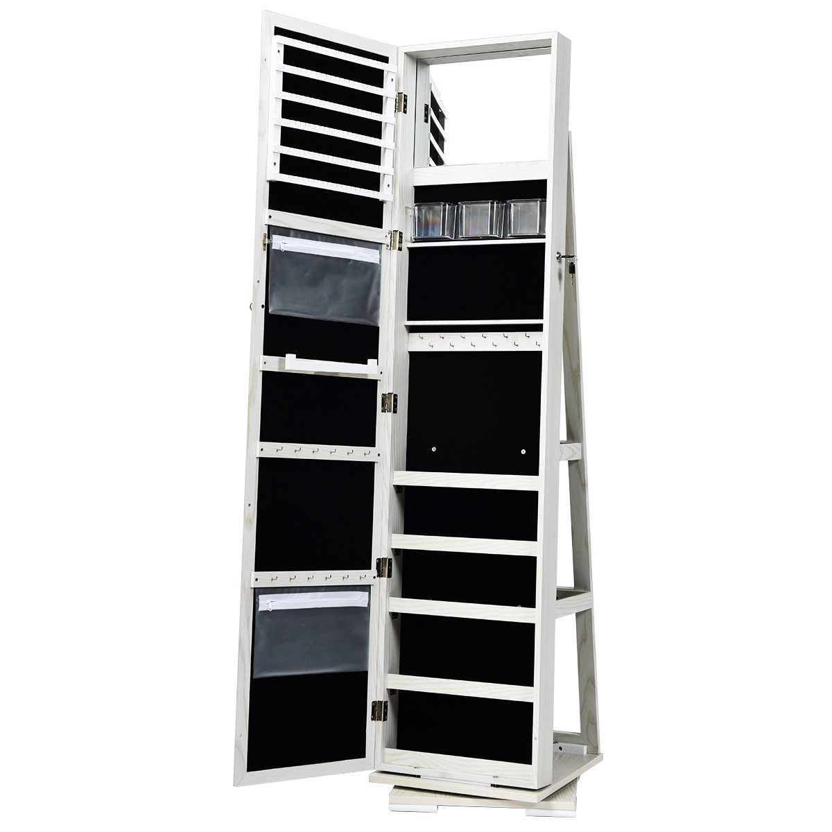 COSTWAY Schmuckschrank stehend, mit Spiegel & Regal, drehbar, abschließbar günstig online kaufen
