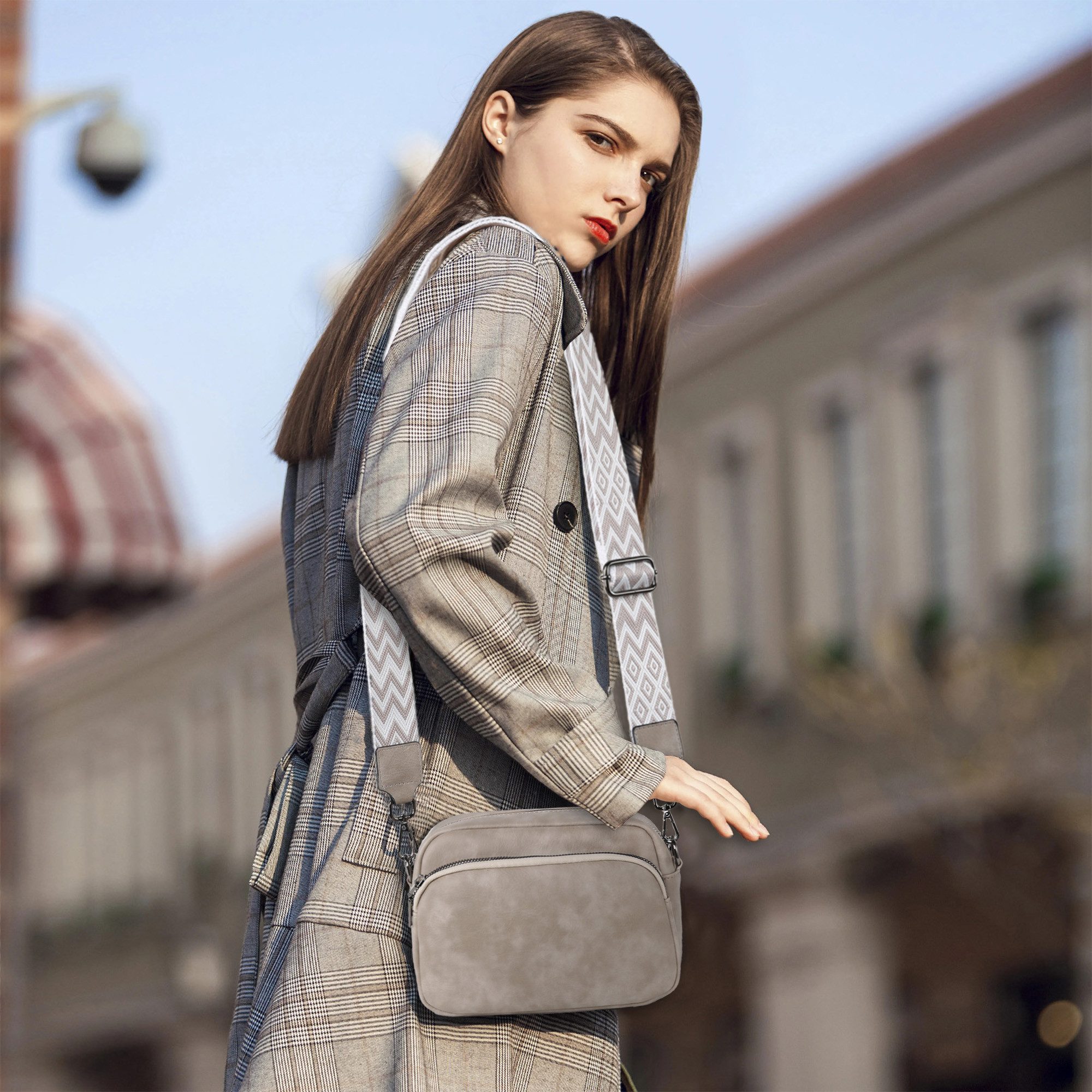 TAN.TOMI Umhängetasche Damen Handy Umhängetasche Echtes Crossbody Bag Damen Handytasche, Umhängetasche Damen Klein Taschen mit Breitem Schultergurt u 3 fächern