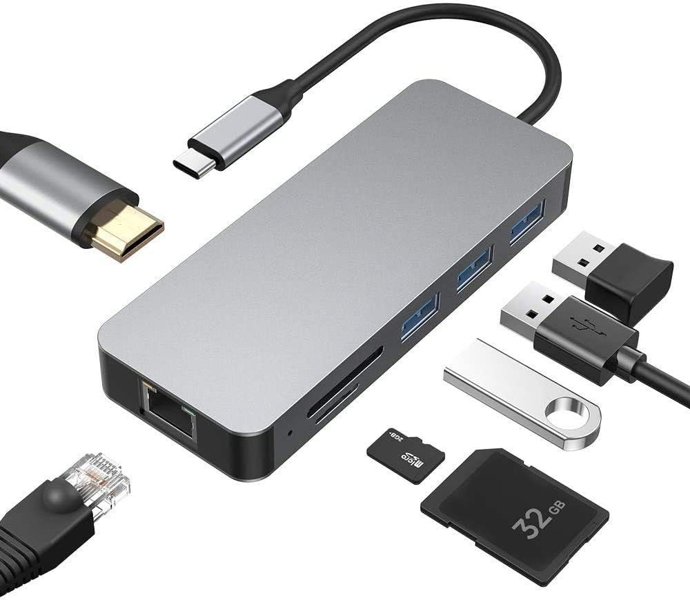keystar USB-Verteiler 7-in-1 USB-C Hub Adapter: 4K HDMI, Gigabit RJ45  Ethernet, 3x USB 3.0 (Ports, SD/Micro SD Kartenleser – Für Typ-C Geräte  wie), Smartphones und Laptops mit Windows, Apple, Android Betriebssystem