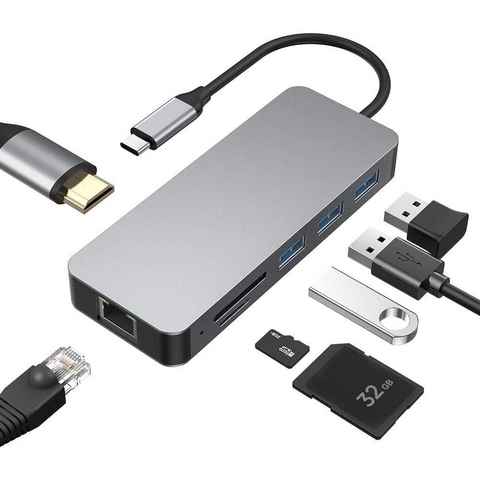 Vivitar USB-Verteiler 7-in-1 USB-C Hub Adapter: 4K HDMI, Gigabit RJ45 Ethernet, 3x USB 3.0 (Ports, SD/Micro SD Kartenleser – Für Typ-C Geräte wie), Smartphones und Laptops mit Windows, Apple, Android Betriebssystem
