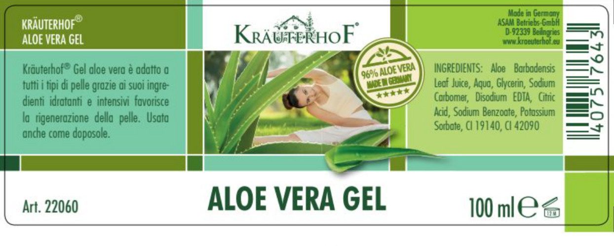 Kräuterhof Hautpflegegel KräuterhoF Aloe Vera Pflege- und Fitnessgel 100 ml Erfrischende Wirkung, 1-tlg., 96% Aloe-Vera-Anteil, Leichte, fettfreie Gel-Textur