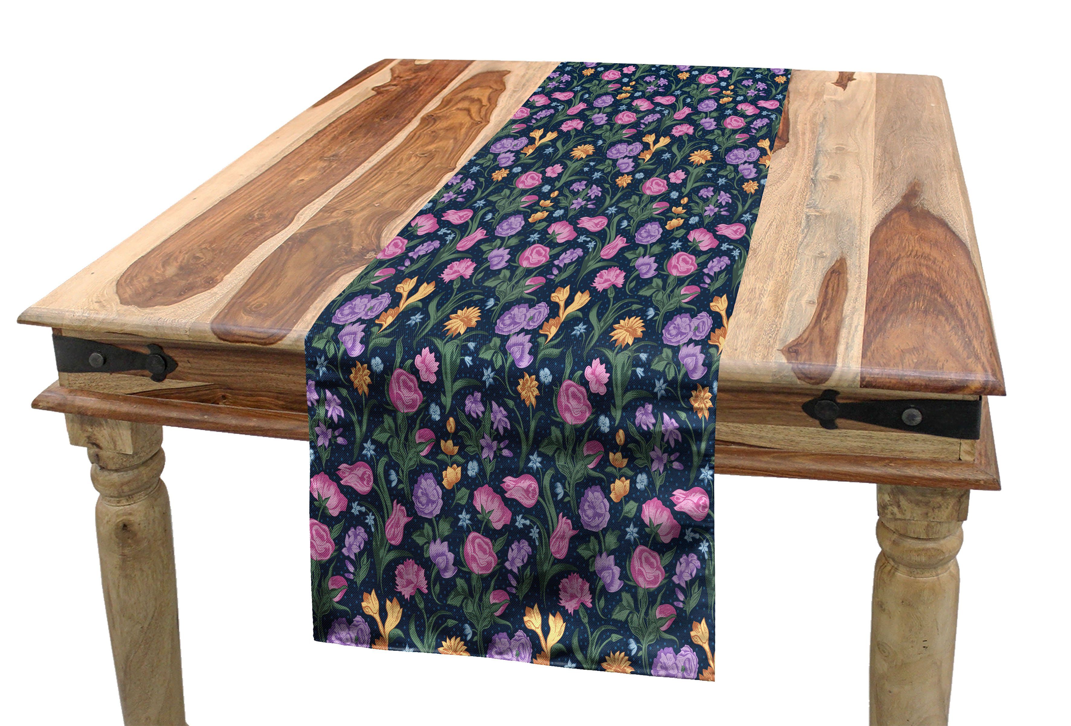 Küche Tischläufer, Dekorativer Stiefmütterchen Tulpen Veilchen Esszimmer Tischläufer Blumen Rechteckiger Abakuhaus und