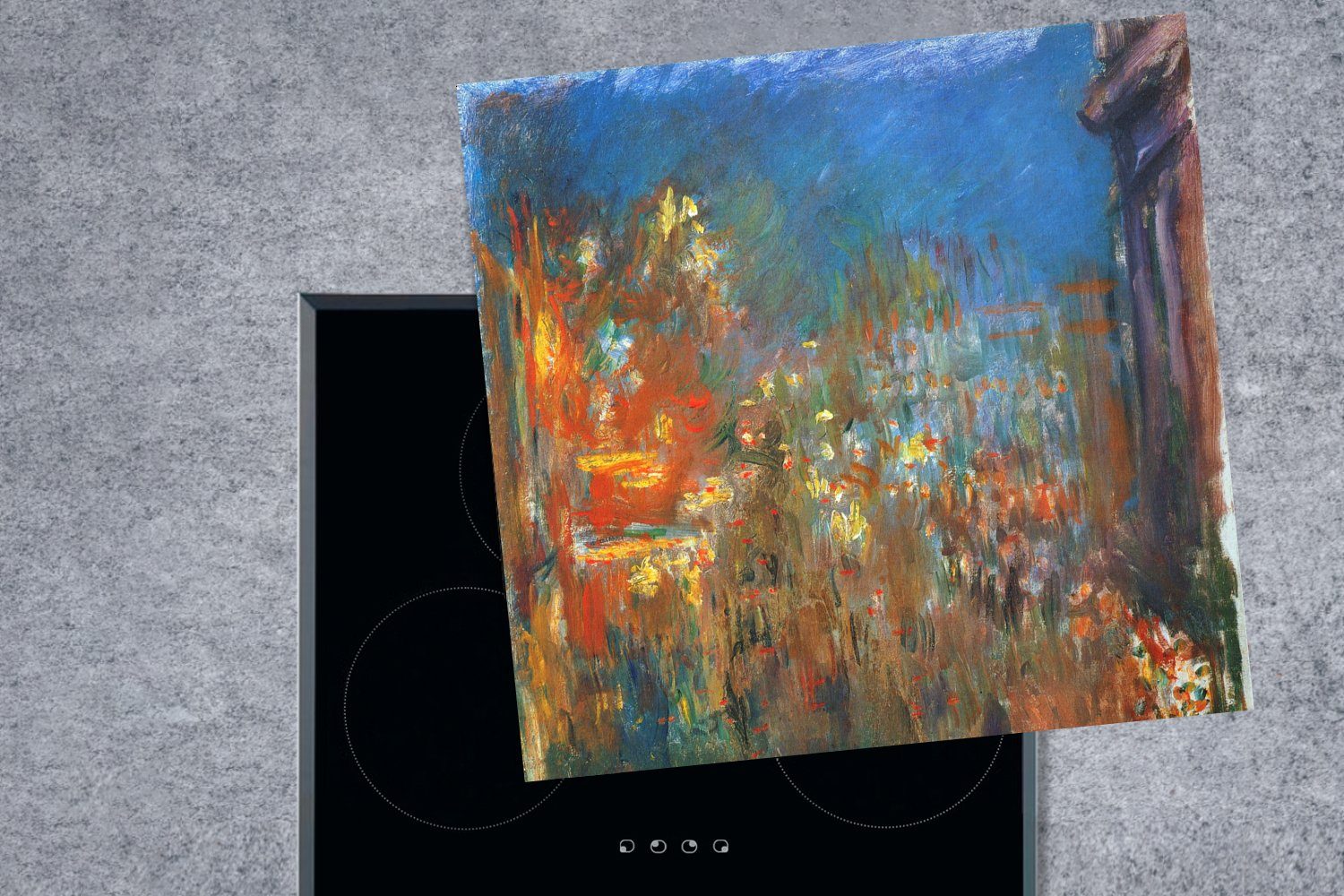 Vinyl, Arbeitsplatte küche MuchoWow Herdblende-/Abdeckplatte Leicester Ceranfeldabdeckung, für tlg), bei (1 78x78 Square - cm, Monet, Nacht Claude