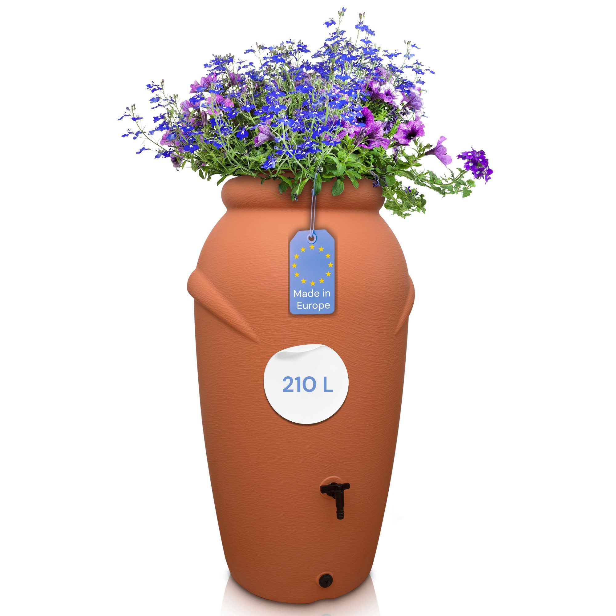 Regentonne 210 Liter [Amphore Design] Regenfass aus Kunststoff mit Wasserhahn