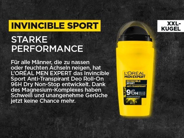Schutz EXPERT MEN Anti-Transpirant, PARIS beim Zuverlässiger Sport Sport Deo L'ORÉAL Deo-Roller Invincible