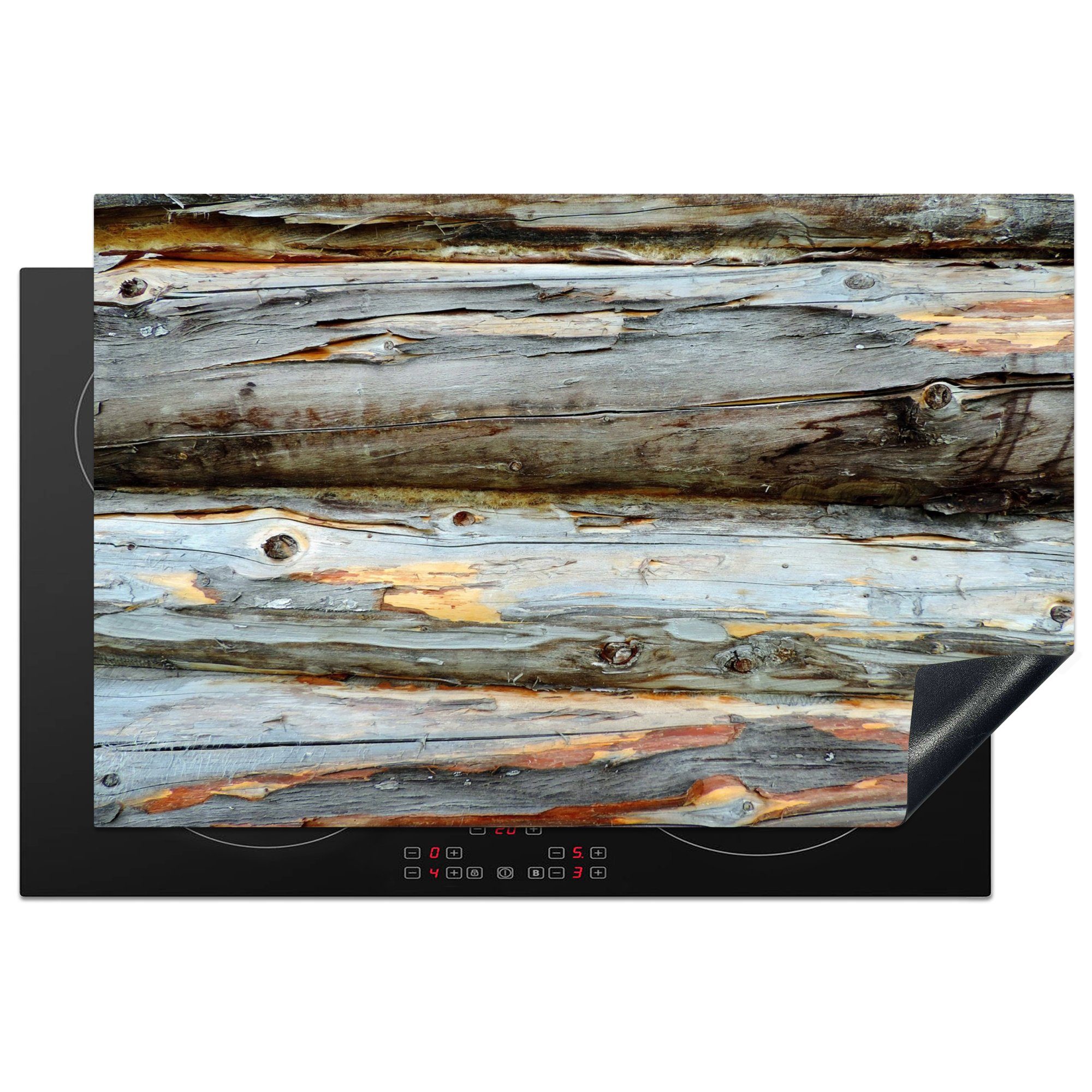 MuchoWow Herdblende-/Abdeckplatte Rustikal - Holz - Regale - Grau, Vinyl, (1 tlg), 81x52 cm, Induktionskochfeld Schutz für die küche, Ceranfeldabdeckung