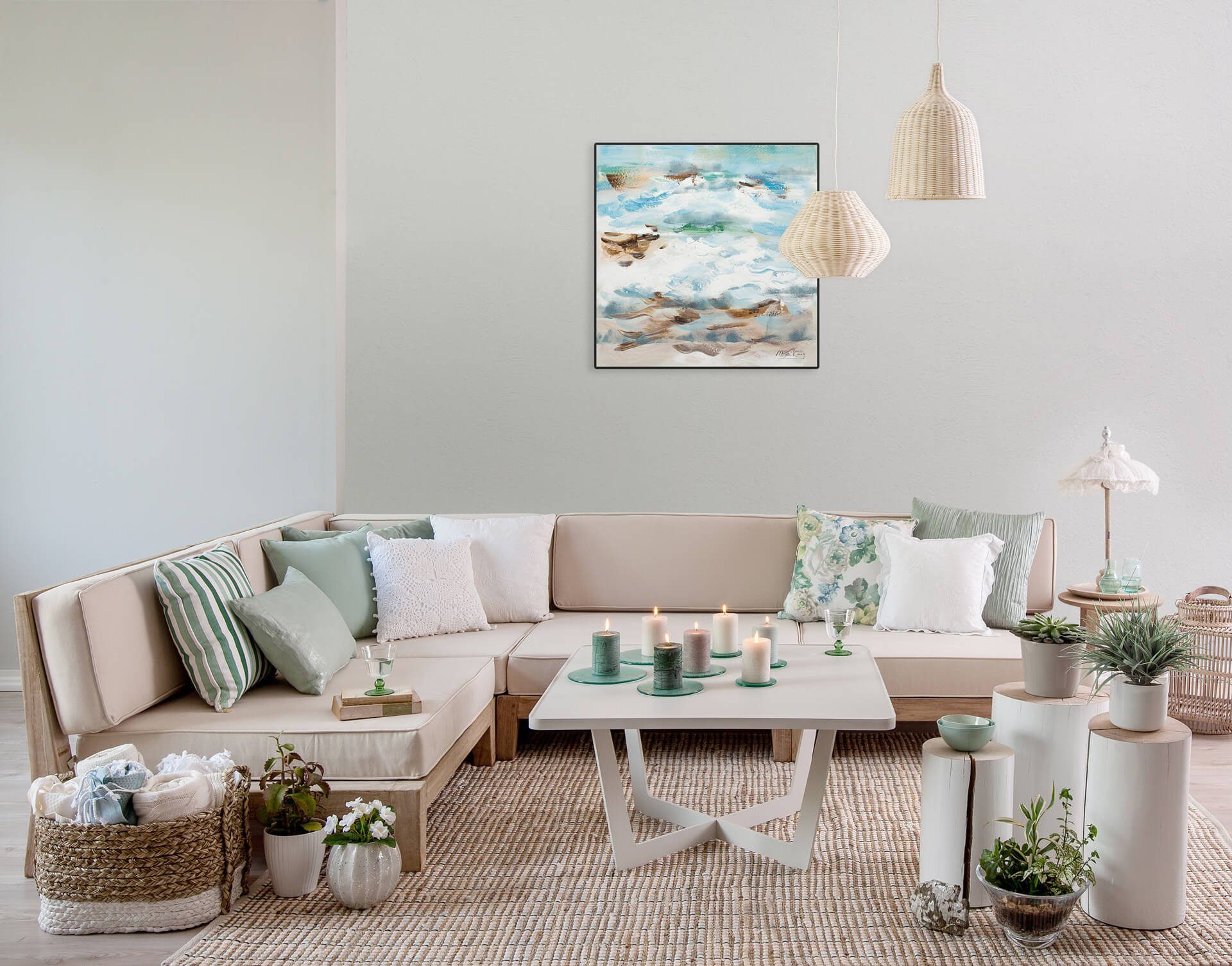 KUNSTLOFT Gemälde An der Côte d'Azur 60x60 cm, Leinwandbild 100% HANDGEMALT Wandbild Wohnzimmer