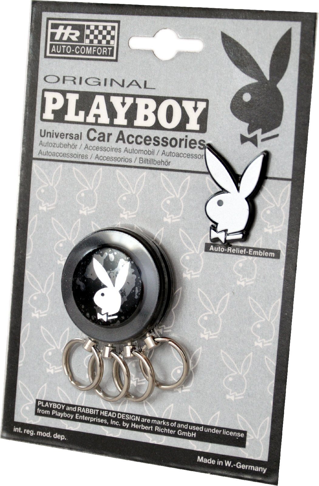 HR Autocomfort Schlüsselanhänger Set Schwarzer PLAYBOY Schlüsselsammler Hase Emblem mit BUNNY Relief