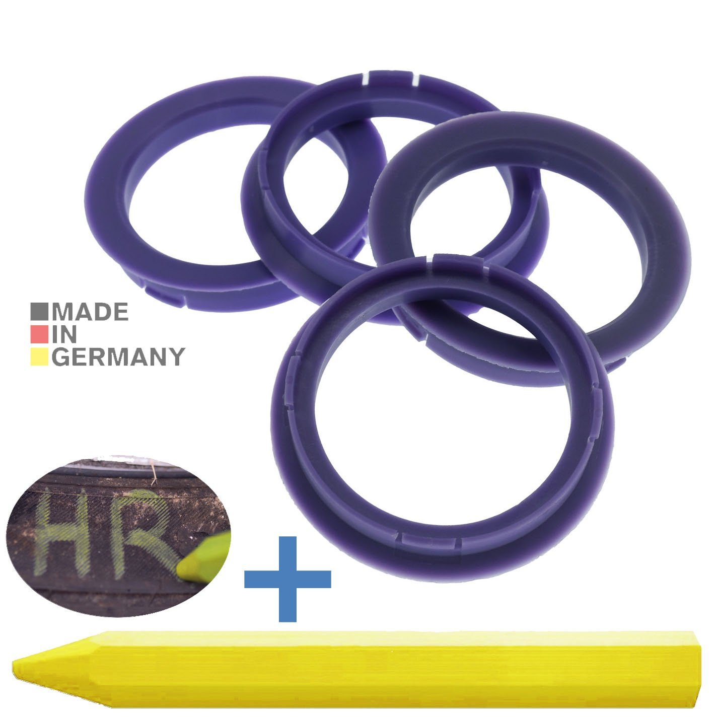 RKC Reifenstift 4X Zentrierringe Lila Felgen Ringe + 1x Reifen Kreide Fett Stift, Maße: 72,5 x 60,1 mm