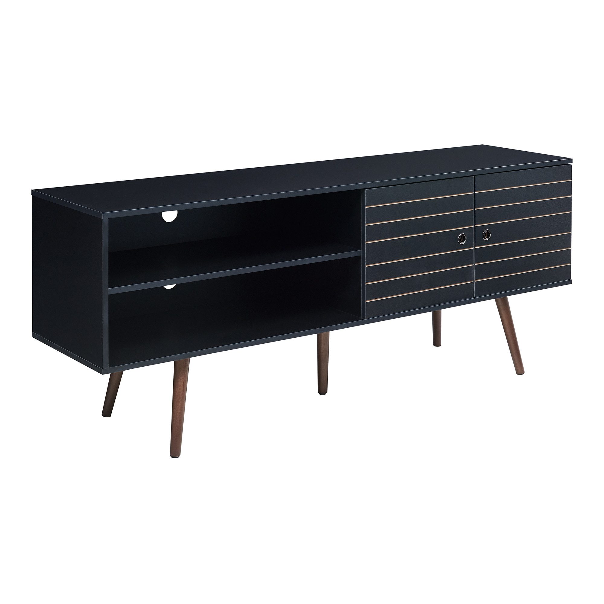 en.casa TV-Schrank »Vare« mit 2 Türen und 2 offenen Fächern 160 x 40 x 66 cm Schwarz