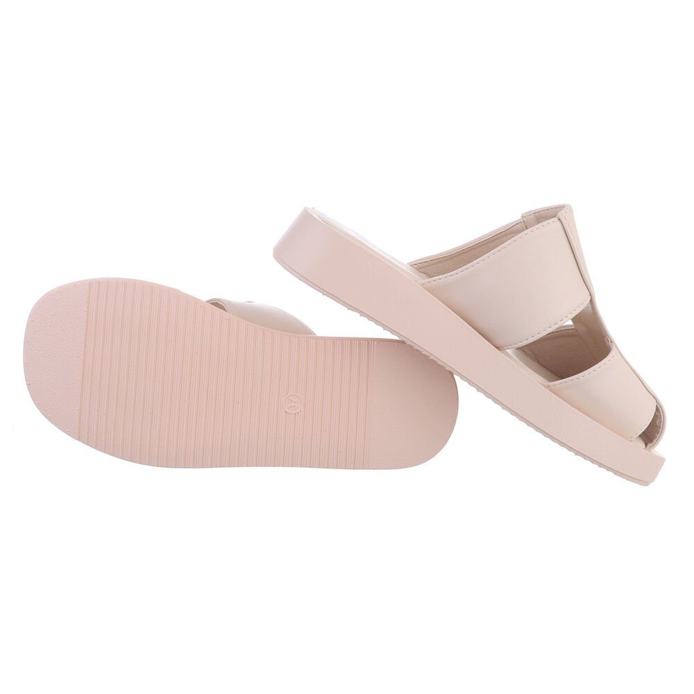 Ital-Design Damen Mules Freizeit Pantolette Flach Pantoletten in Beige günstig online kaufen