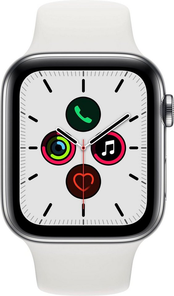 Apple Series 5 GPS + Cellular, Edelstahlgehäuse mit Sportarmband 44mm Watch (Watch OS 6, inkl