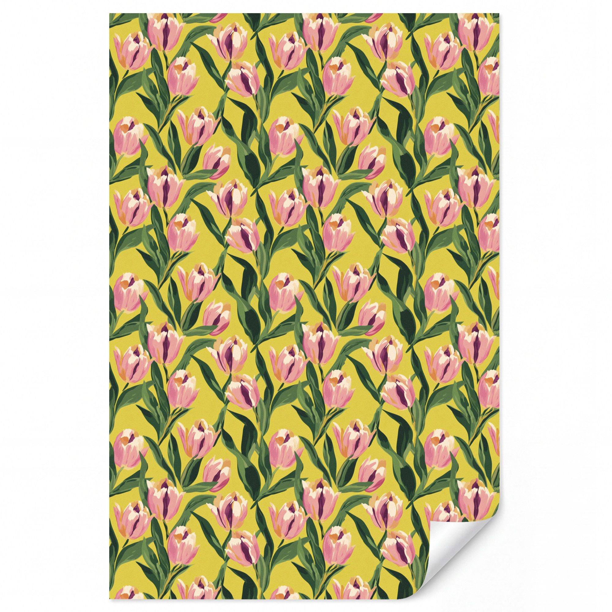 OnlyWow Fototapete Tulpen - Botanisch - Gelb, Matt, bedruckt, Wandtapete, Schlafzimmer, Modern, Vliestapete 140x200cm