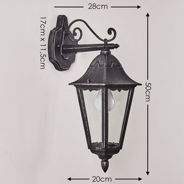 hofstein Außen-Wandleuchte »Ganna« Außenwandlampe abwärts in antikem Look, ohne Leuchtmittel, Aluguss in Schwarz/Silber m. Klarglas-Scheiben, m. E27