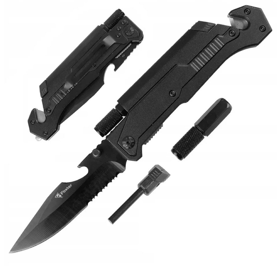 Foxter Universalmesser Klappmesser Rettung Сумкиlampe 22cm Multifunktionales Survival Tool, (Taschenlampe Survival, Outdoor, hochwertiger Edelstahl., Taktisches Jagdmesser Feuerstein robuste Klinge, ergonomischer Griff), Robustes Jagdmesser für Outdoor-Abenteuer mit Edelstahlklinge