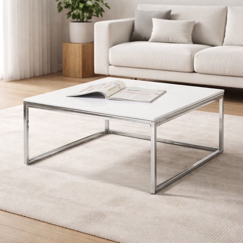 möbelando Couchtisch Reno, in MDF weiß, Metall verchromt - 70x40x70cm (BxHxT)