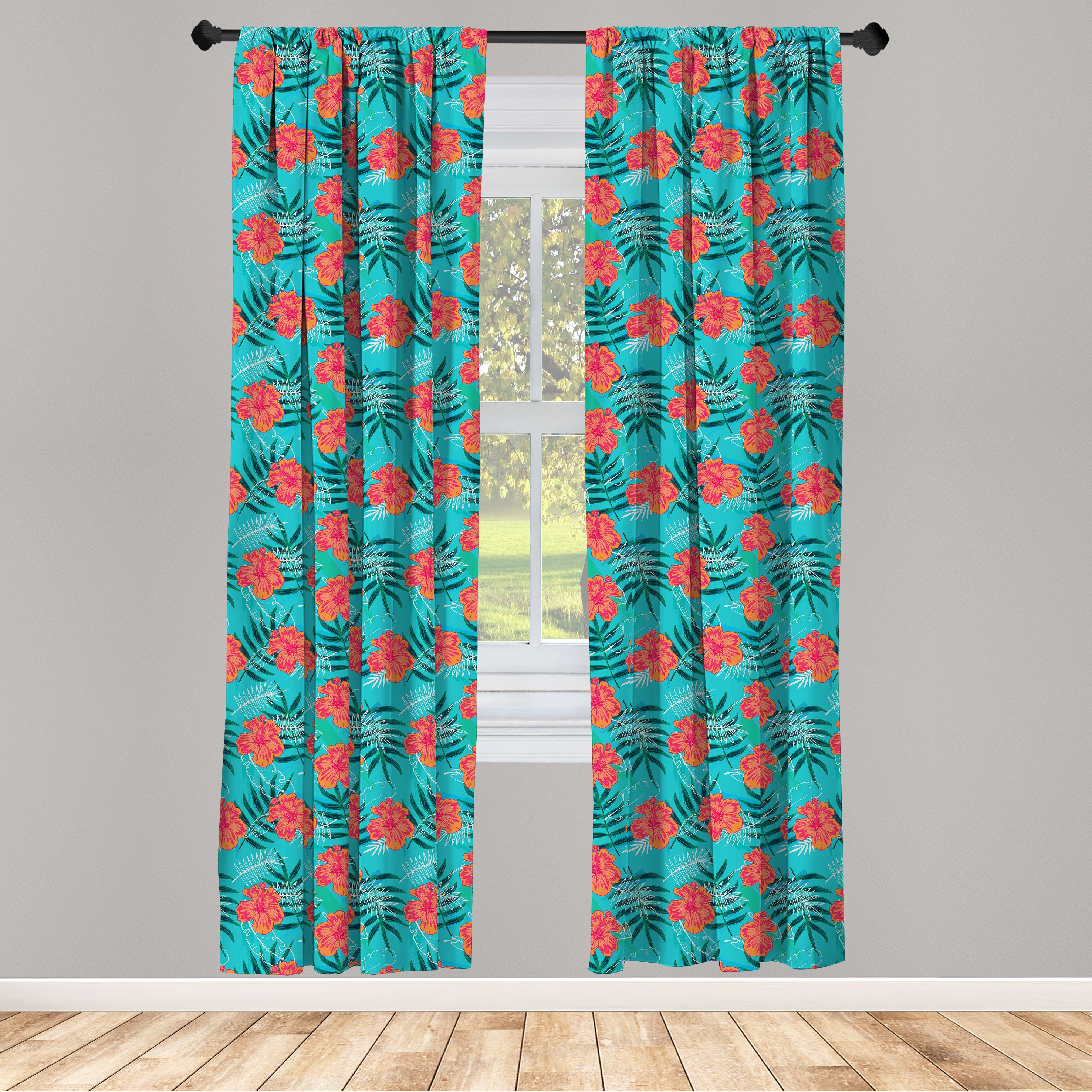 Gardine Vorhang für Wohnzimmer Schlafzimmer Dekor, Abakuhaus, Microfaser, Exotisch Tropic Sommer Hibiscus Flora