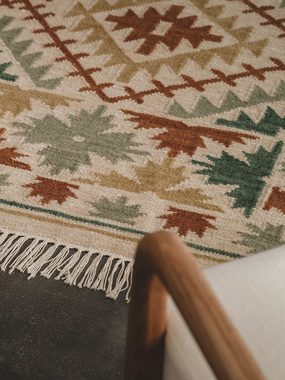 Teppich Zohra, benuta, rechteckig, Höhe: 5 mm, Wolle, handgewebt, Kelim, Ethno-Style, Wohnzimmer