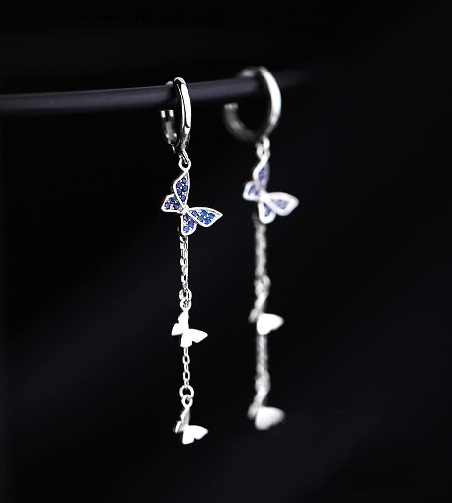 POCHUMIDUU Paar Ohrhänger Schmetterling 925 (2-tlg., oder Ohrringe Quaste Nadel), Anlässe Silber Geeignet Hochzeiten andere für Mädchen Frauen für Teenager große