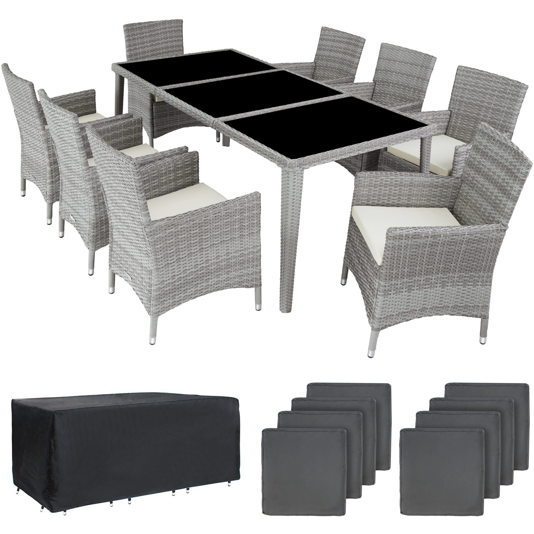 tectake Sitzgruppe »Aluminium Rattan Sitzgruppe Monaco 8+1 mit«, (9tlg
