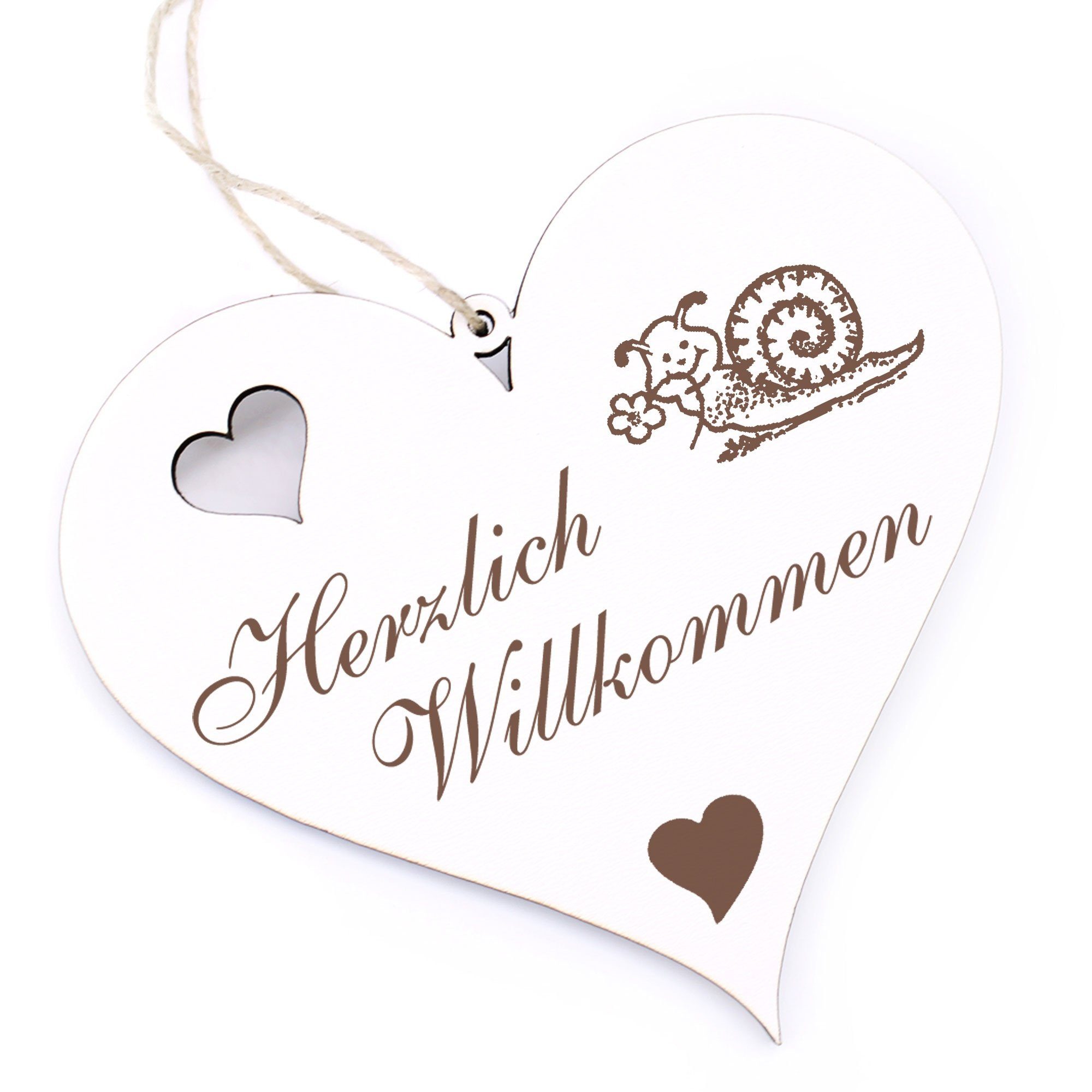 Dekolando Hängedekoration Herzlich Willkommen - Schnecke mit Blume - 13x12cm