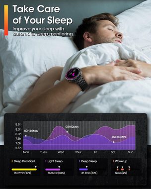 BANLVS Herren's Telefonfunktion IP68 Wasserdicht Fitness-Tracker Smartwatch (1,43 Zoll, Android/iOS)