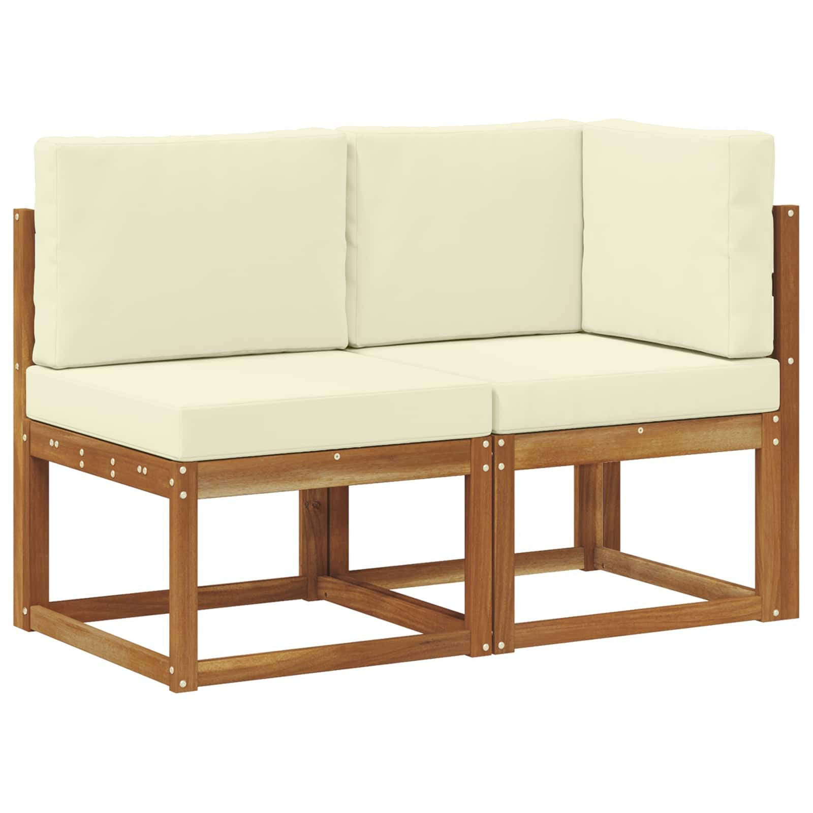 vidaXL Sofaelement Outdoor Mittel- und Ecksofa mit Kissen 2 Stück Natur und Creme (2 St)