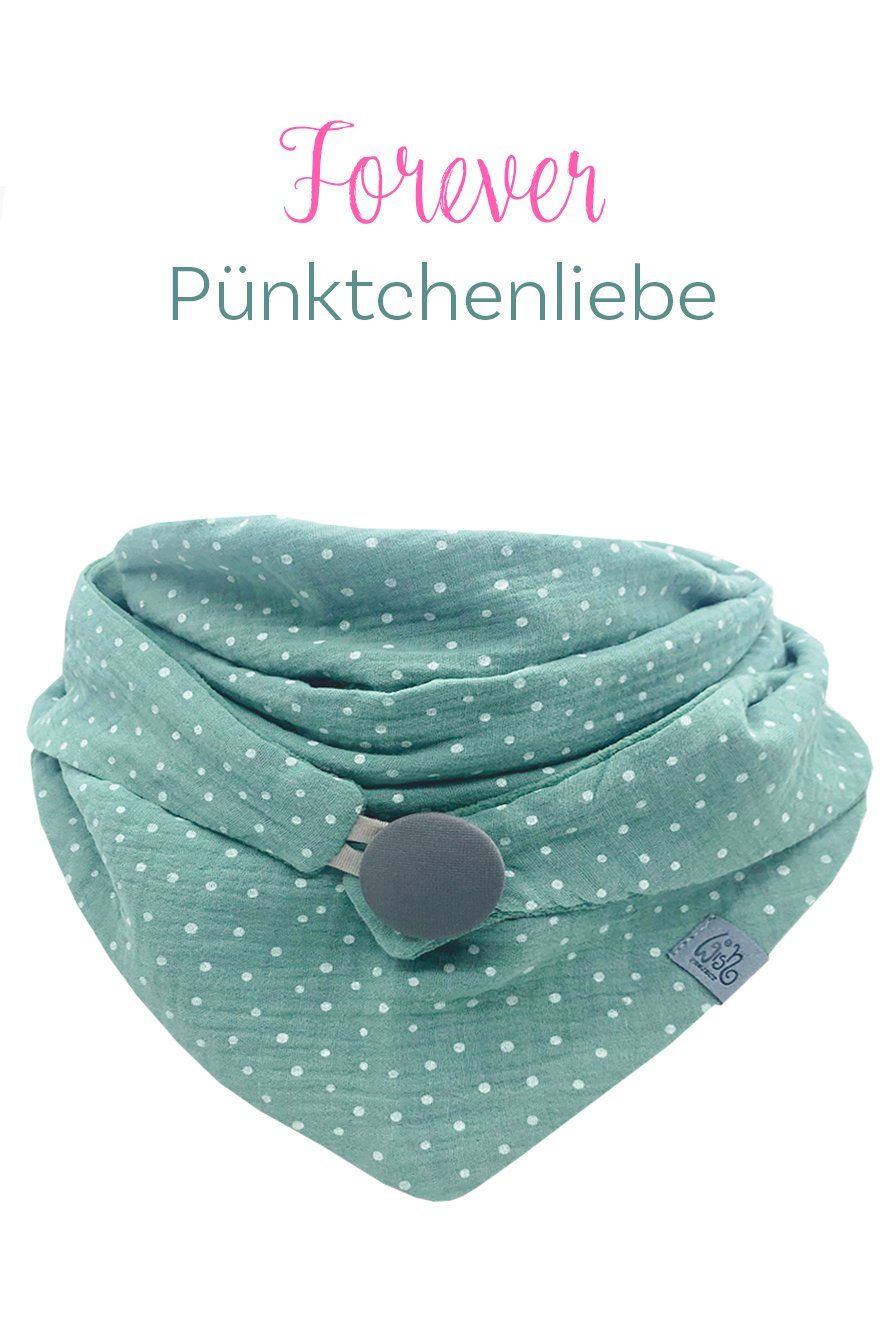 Wishproject® Dreieckstuch Musselin Damen Tuch, Halstuch aus natürlicher Baumwolle, Eleganter Kapuzenschal, Schlauchschal in Grün mit Pünktchen