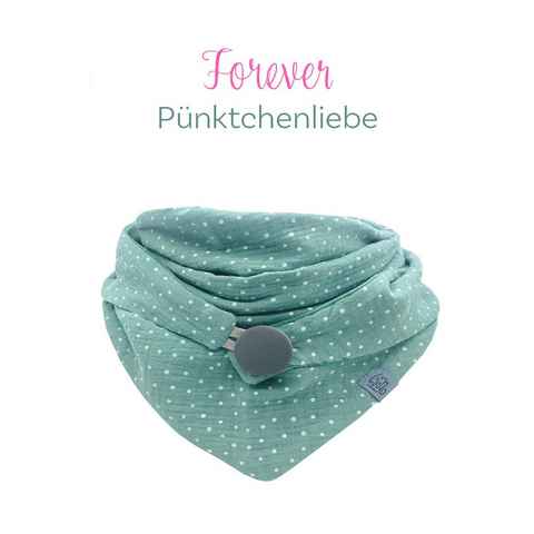 Wishproject® Dreieckstuch Musselin Damen Tuch, Halstuch aus natürlicher Baumwolle, Eleganter Kapuzenschal, Schlauchschal in Grün mit Pünktchen