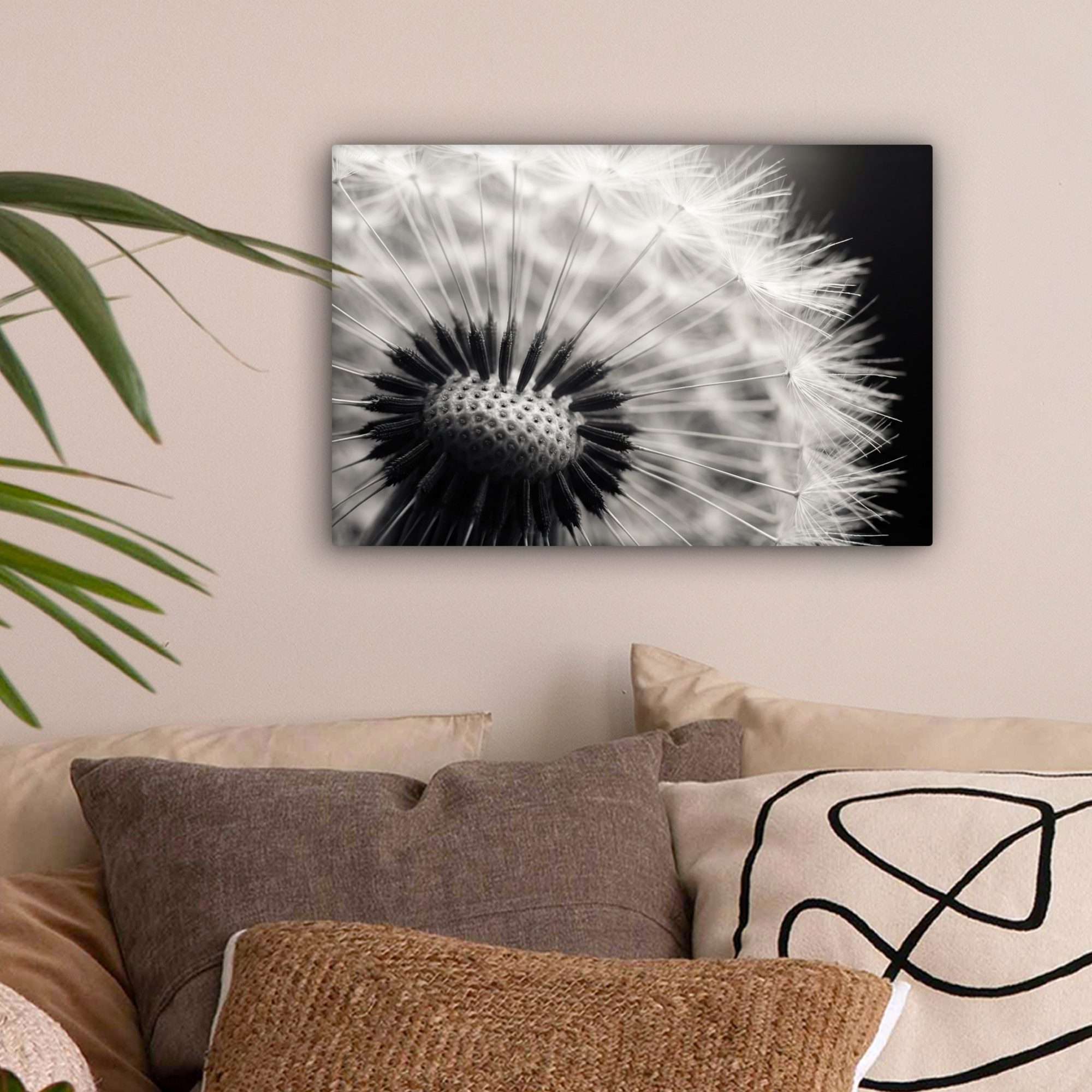 OneMillionCanvasses® Leinwandbild Pusteblume - Schwarz - Weiß, Fotodruck (1 St), Leinwand Bilder Klein, Wand Dekoration Aesthetic 30x20 cm