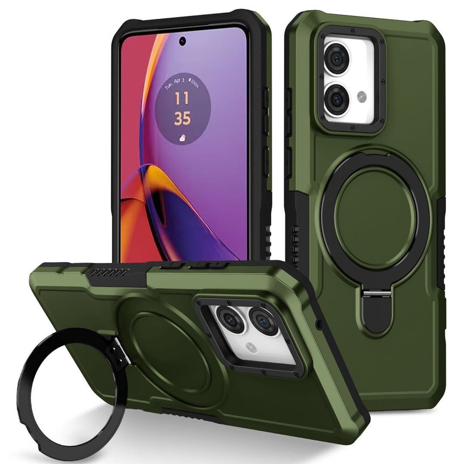 Wigento Handyhülle Für Motorola Moto G84 5G Armor Magnet Ring Cover Handy Hülle Tasche