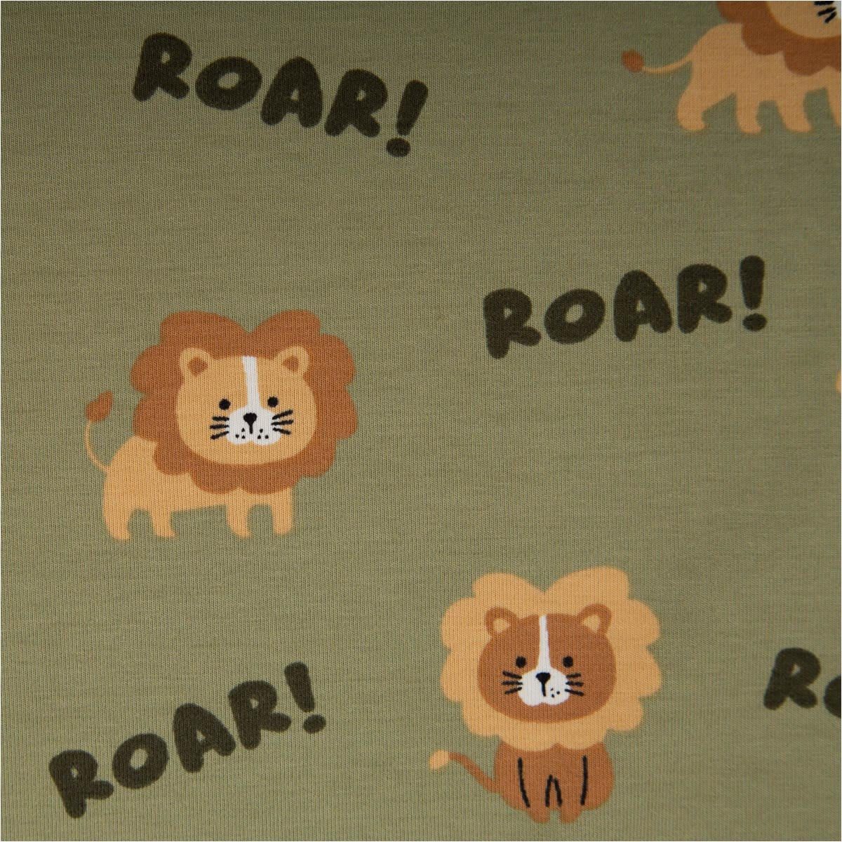 SCHÖNER LEBEN. Stoff Jersey Stoff Meterware Baumwolljersey Löwen ROAR! grün 148cm, allergikergeeignet