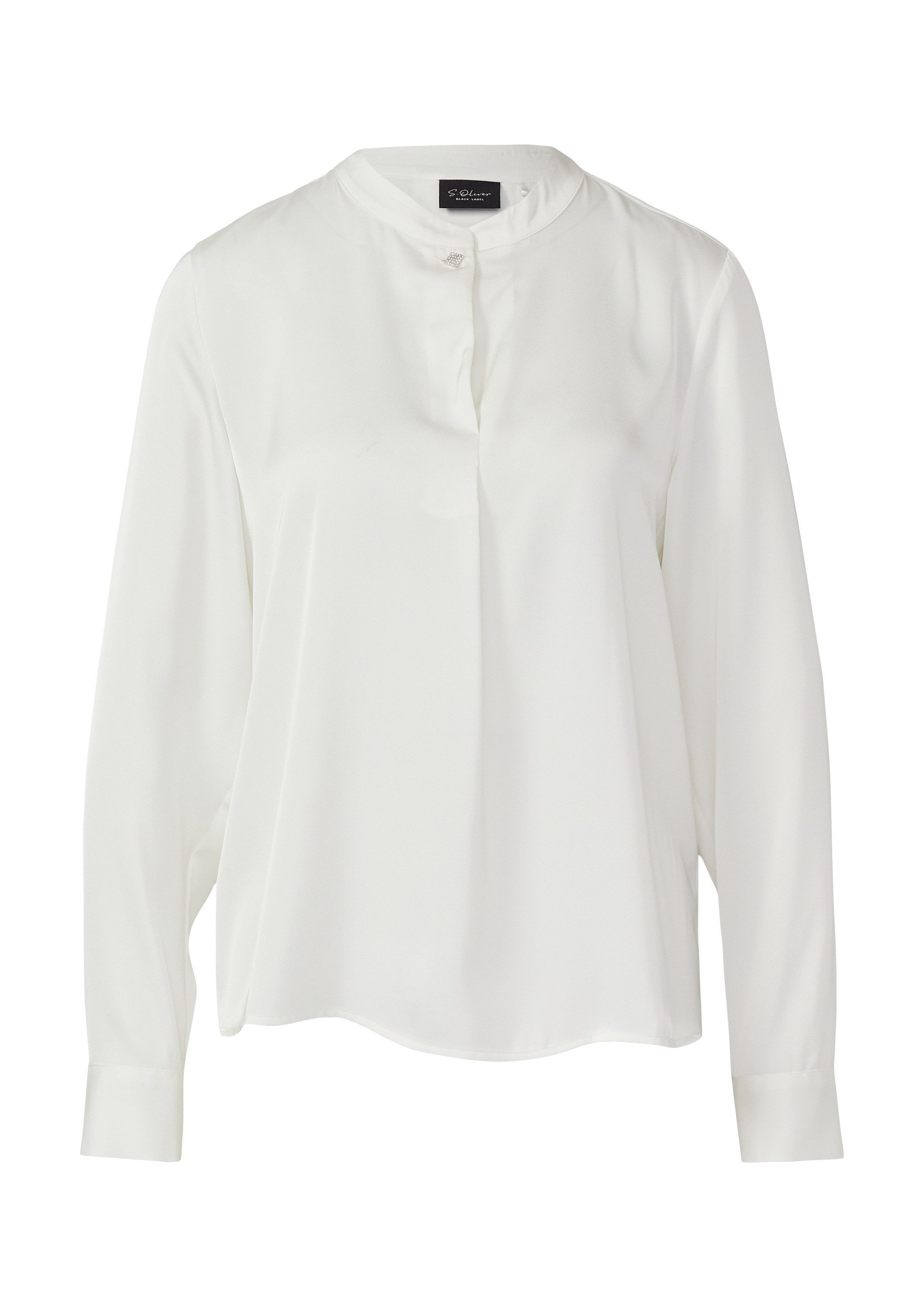 s.Oliver Langarmbluse Bluse Fließende Langarm-Bluse mit Stehkragen und Zierknopf