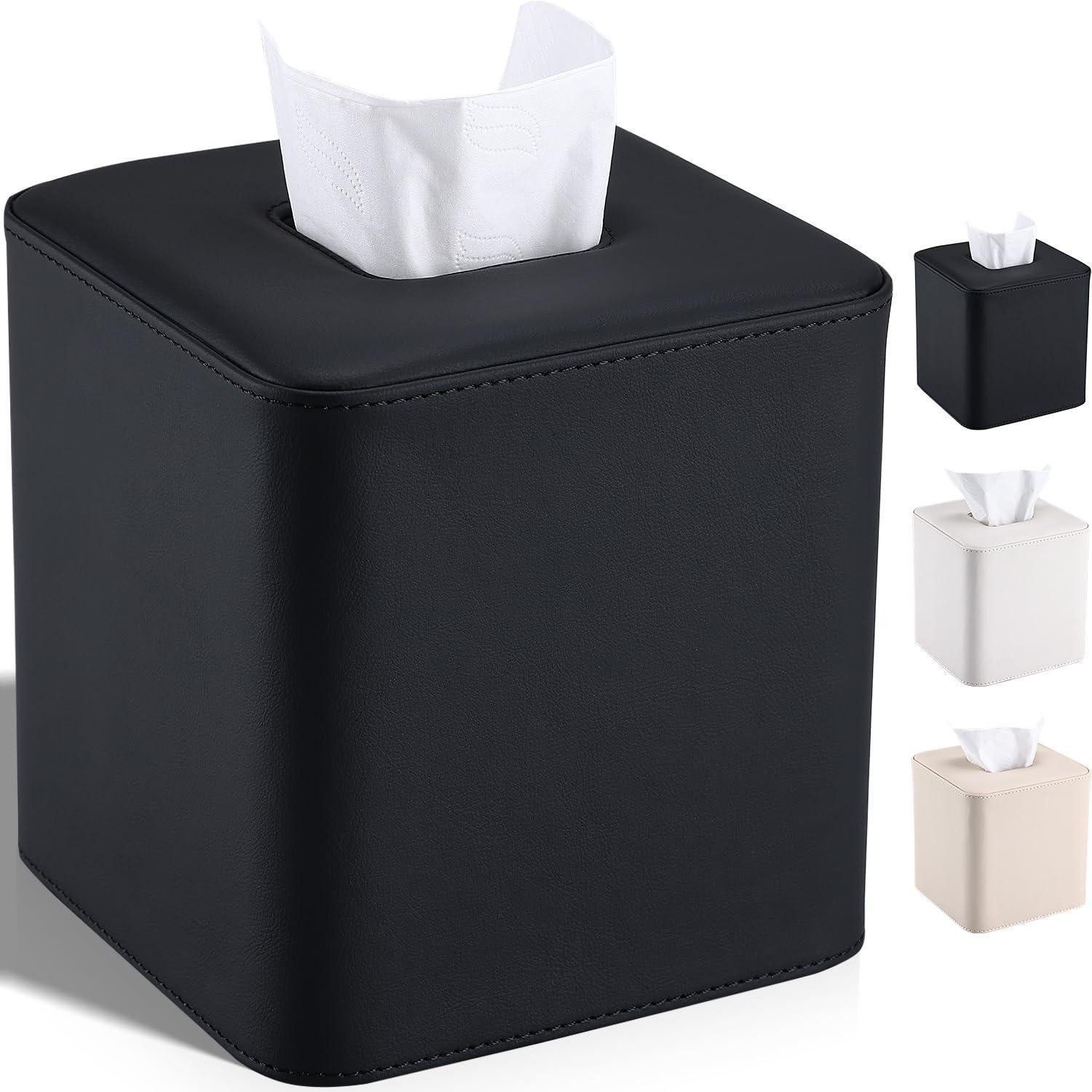 LuxusKollektion Papiertuchbox Taschentuchbox Würfel PU-Leder Schwarz