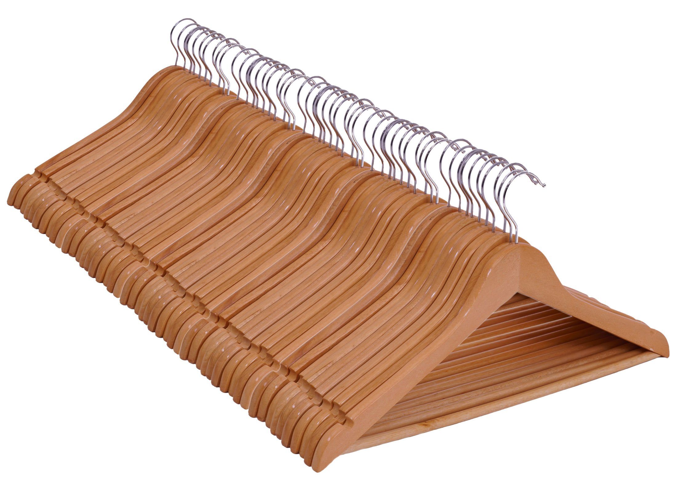 Spetebo Kleiderbügel Holz Kleiderbügel mit Hosenstange natur - 50 Stück, (Set, 50-tlg)